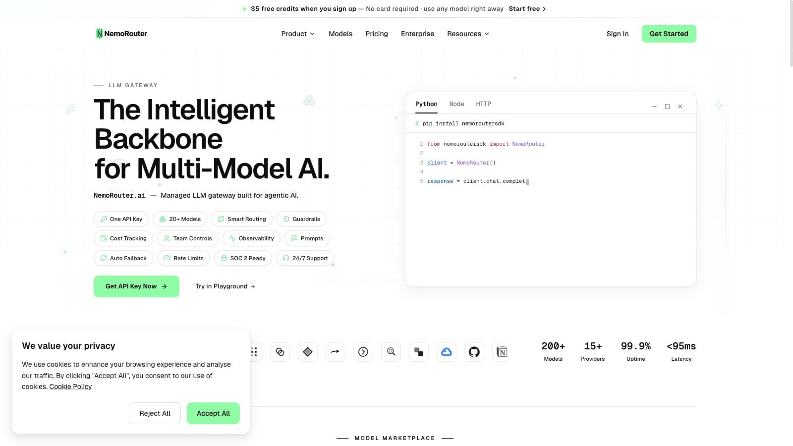Nemo Router — one API key, every major LLM provider