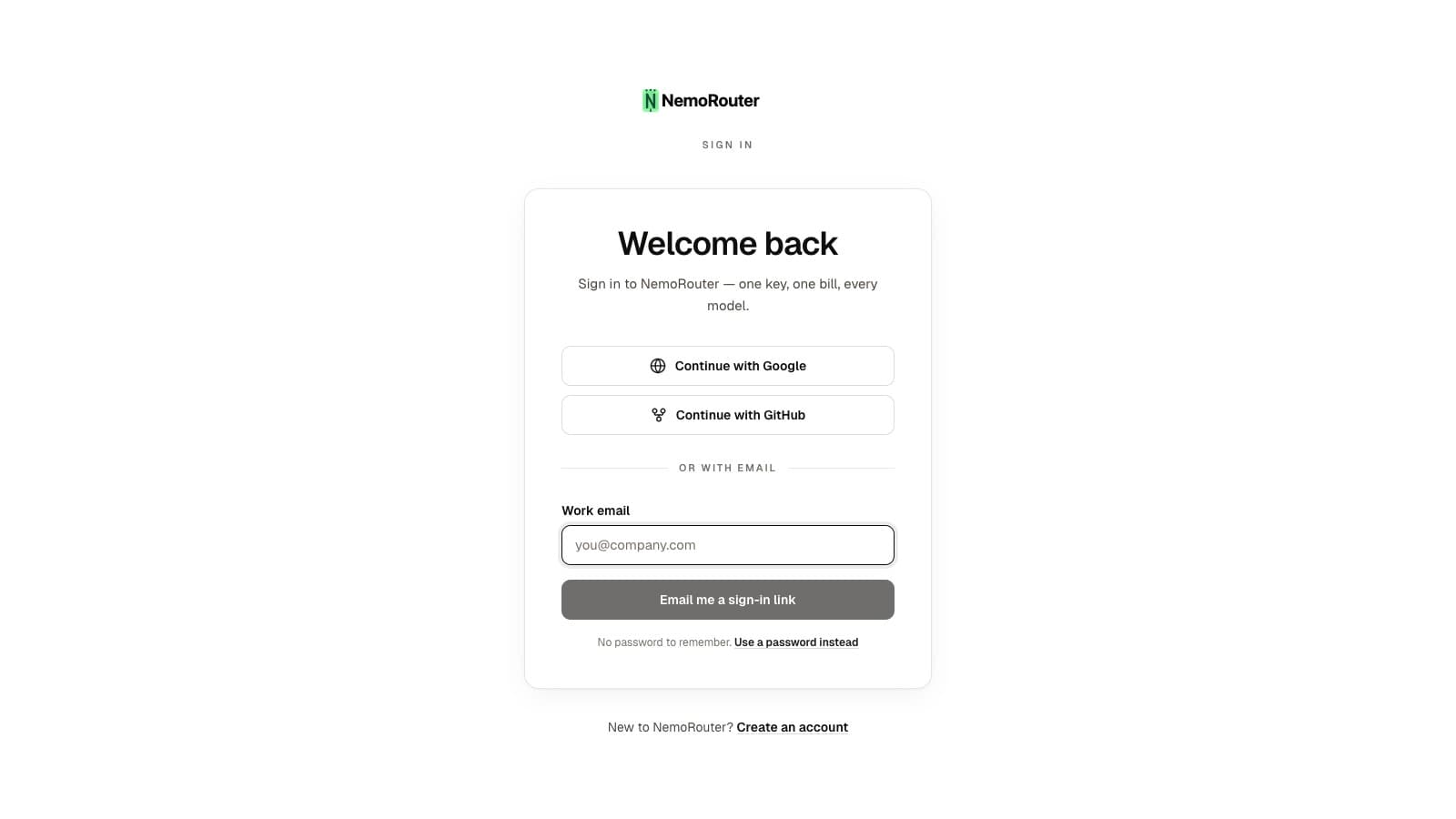 Login page — sign in to manage keys, billing, and your team