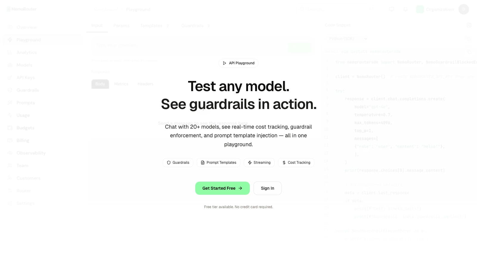 Public playground — pick a model and start chatting